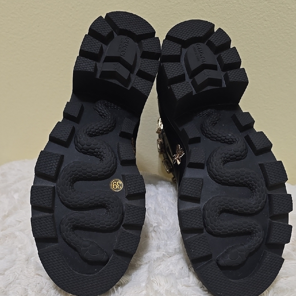 Gucci Black Boots with Gold Star and Bee Accents - Picture 4 of 6